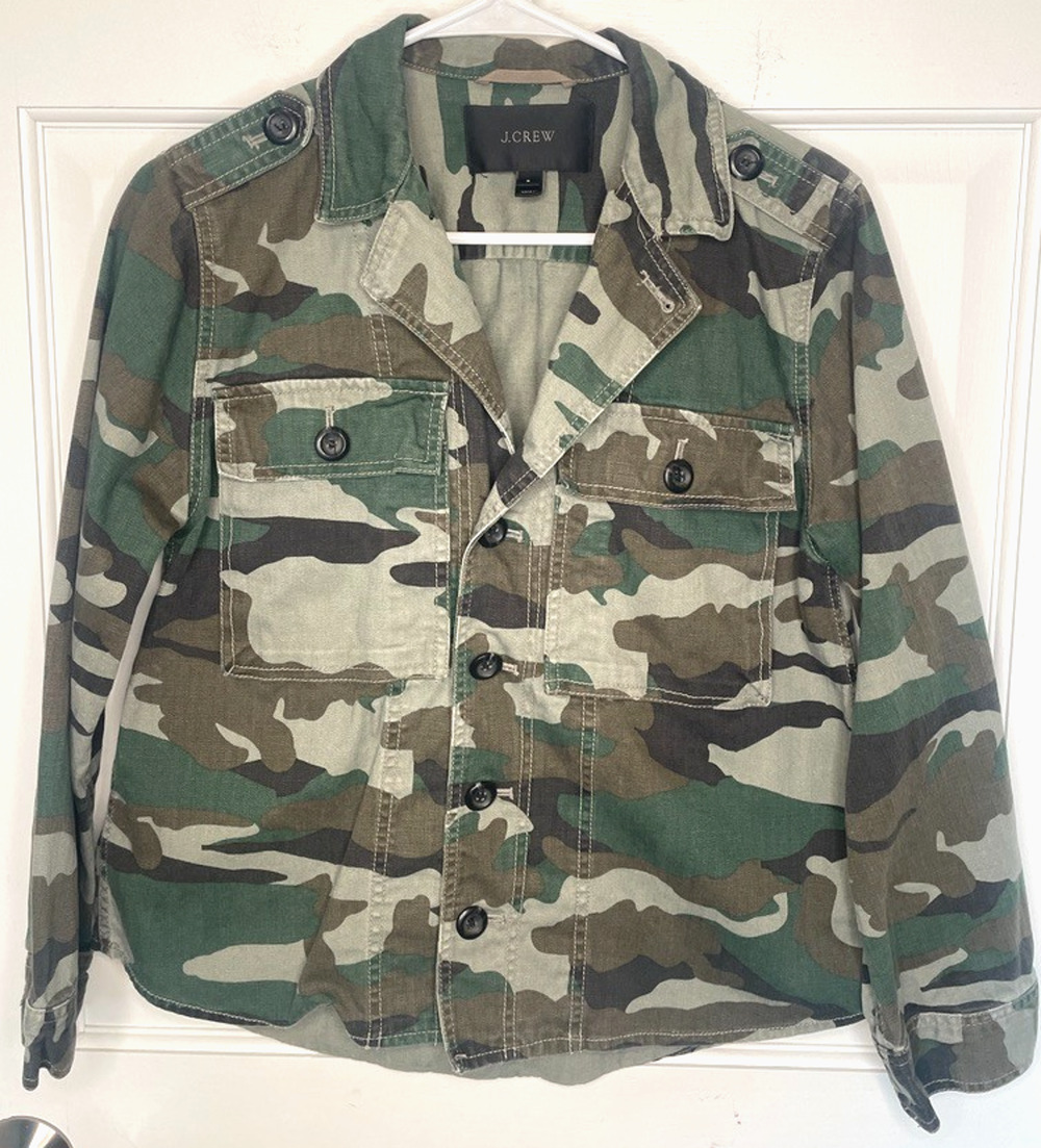 J.Crew Women's Utility Button Up Jacket Sz S Green Camo 100% Cotton Field Casual